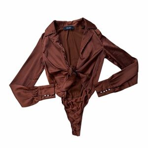 AKIRA Cut Out Brown Long Sleeve Bodysuit